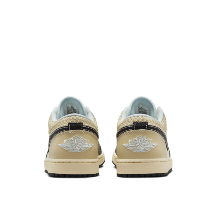 "Air Jordan 1 Low SE Coconut Milk Black Muslin sneakers by Hype Elixir – stylish low-top design with a premium blend of neutral tones for a sleek and versatile look."