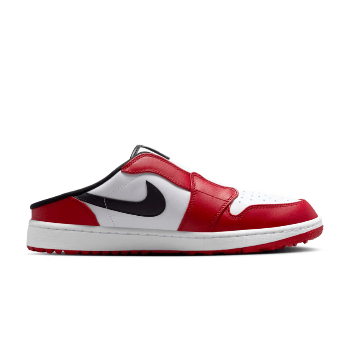 Air Jordan 1 Mule Golf Chicago blends iconic style with golf-ready comfort, in a slip-on design. Shop now on HypeElixir.com.
