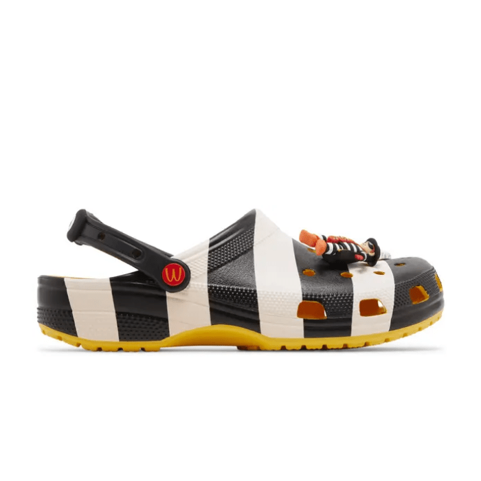 "Crocs Classic Clog McDonald's Hamburglar by Hype Elixir – a playful, limited-edition design featuring the iconic Hamburglar theme, combining comfort with nostalgic fast-food style."