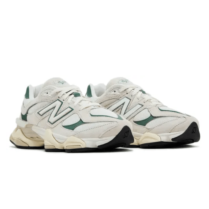 New Balance 9060 in Linen Dark Juniper delivers comfort and vintage-inspired aesthetics in every step. Shop on hypeelixir.com