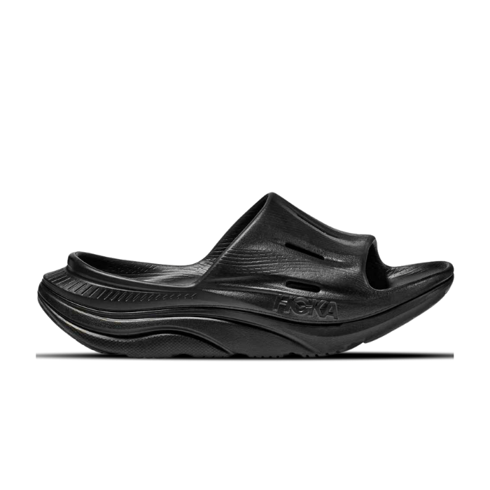 Hoka ORA Recovery Slide 3 Black – ultra-comfortable recovery slides with cushioned support for post-workout relief. Shop on hypeelixir.com