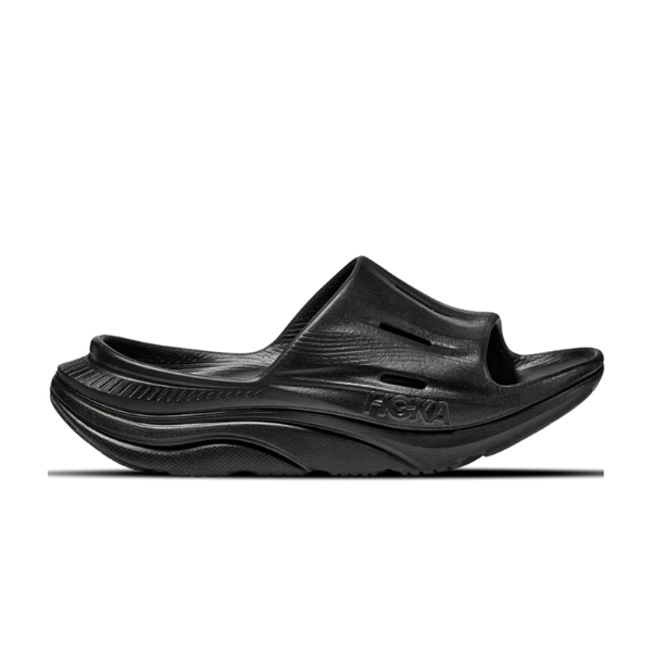 Hoka ORA Recovery Slide 3 Black – ultra-comfortable recovery slides with cushioned support for post-workout relief. Shop on hypeelixir.com