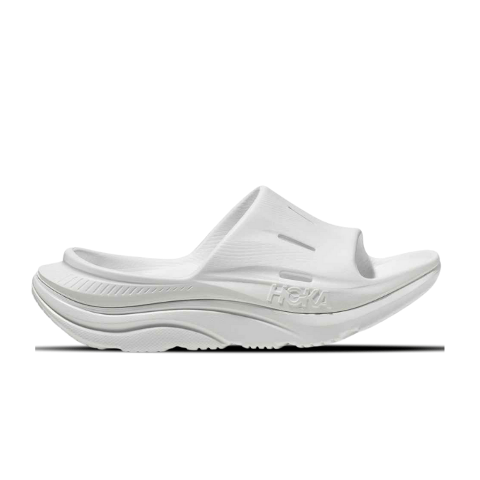 Hoka ORA Recovery Slide 3 White – ultra-comfy recovery slides with cushioned support for tired feet. Shop on HypeElixir.com