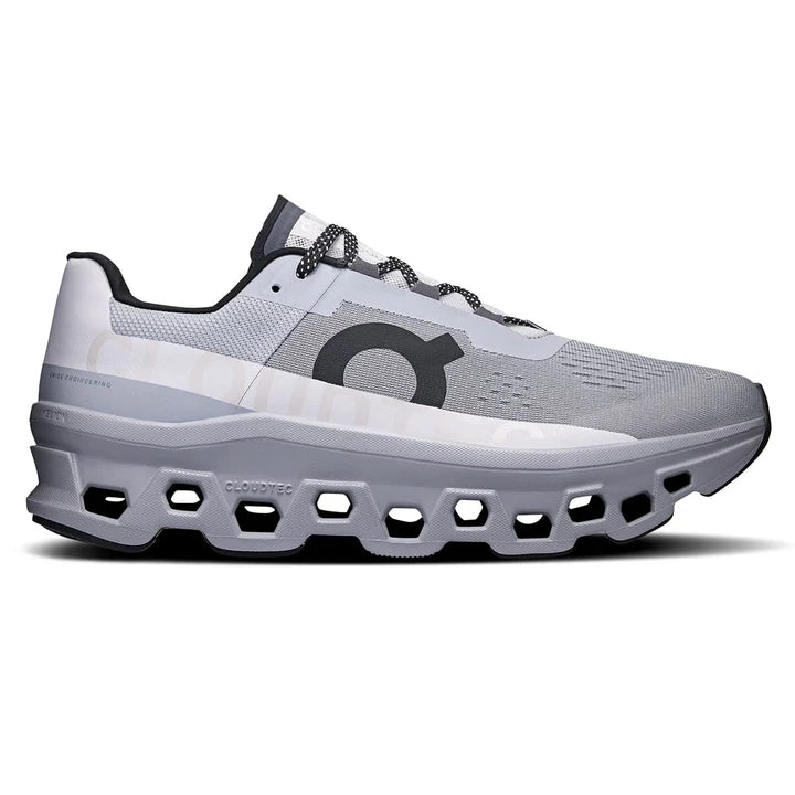 "On Running Cloudmonster Alloy Silver sneakers by Hype Elixir – dynamic, high-cushion running shoes featuring a striking alloy silver colorway for comfort, style, and performance."