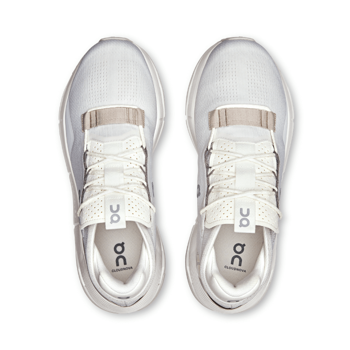 "On Running Cloudnova 2 Ice Sand sneakers by Hype Elixir – stylish, cushioned running shoes offering a blend of comfort and performance in a unique Ice Sand colorway."