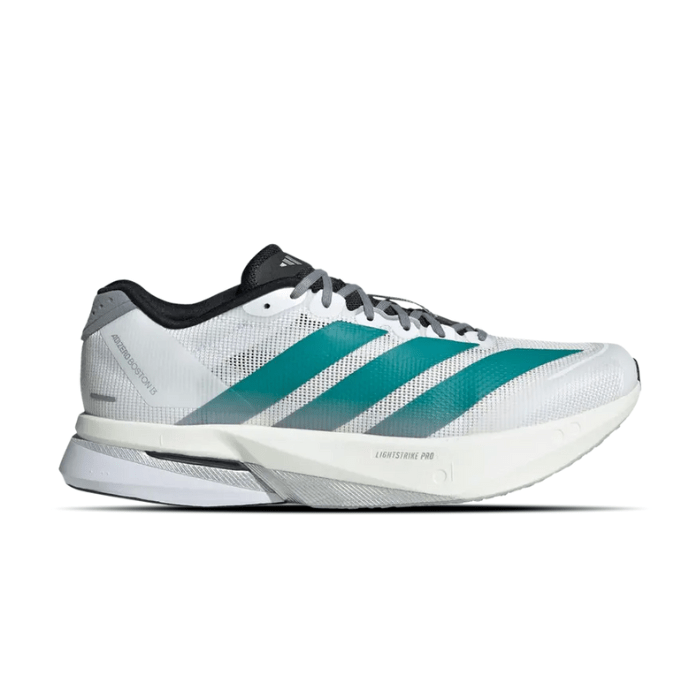 Adidas Adizero Boston 13 in Cloud White/Pure Teal – lightweight, breathable running shoes with superior cushioning. Shop on hypeelixir.com