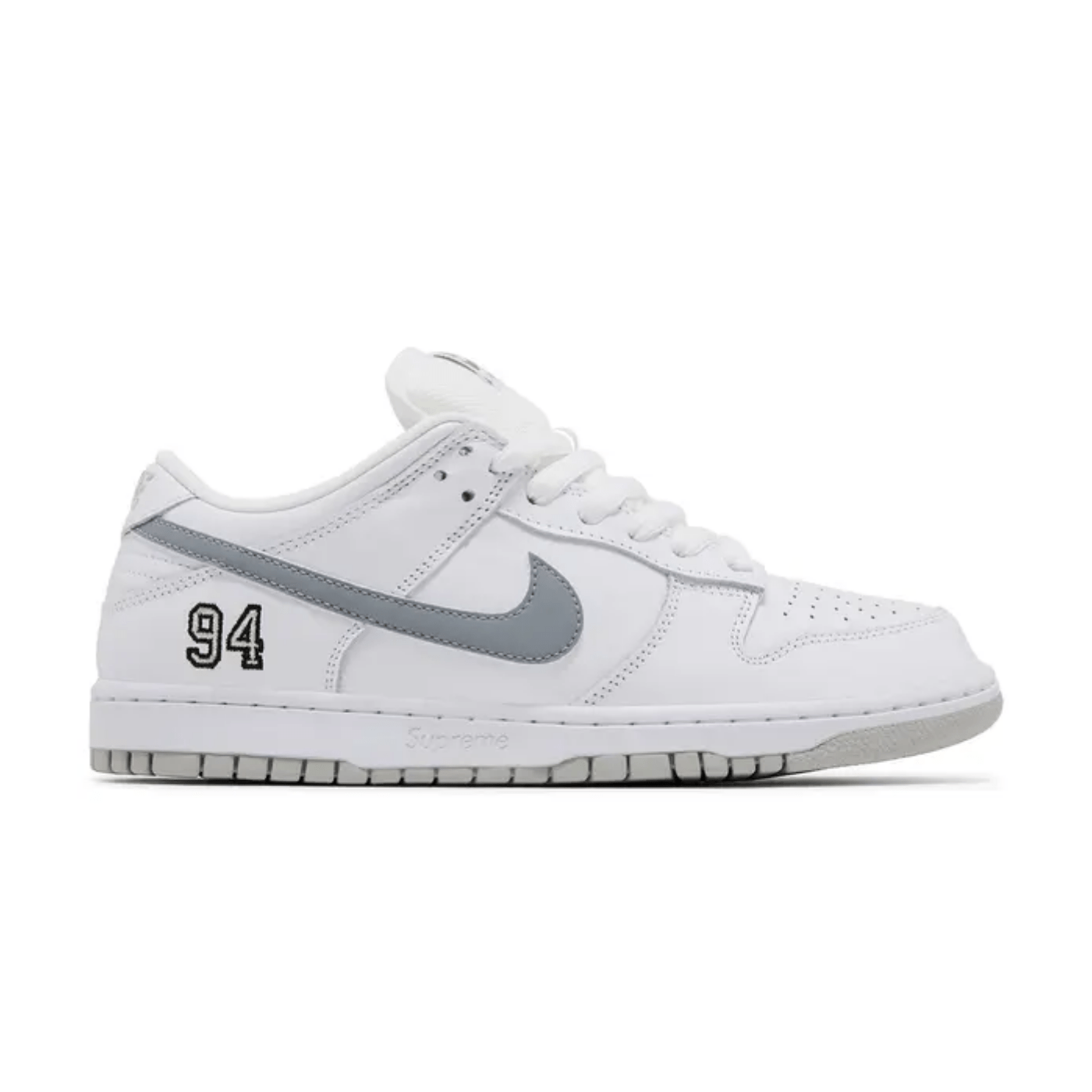 Nike SB Dunk Low Supreme 94 White Metallic Silver
