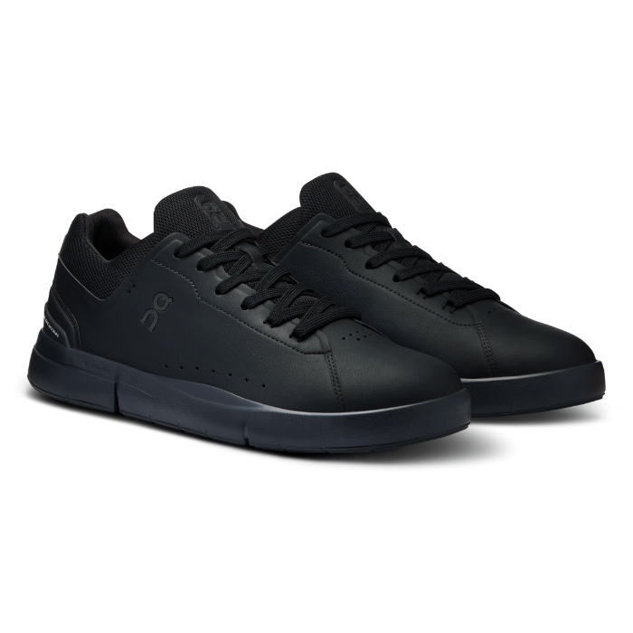 "On Running Roger Advantage All Black sneakers by Hype Elixir – sleek, tennis-inspired shoes offering all-day comfort and performance in a minimalist, all-black design."