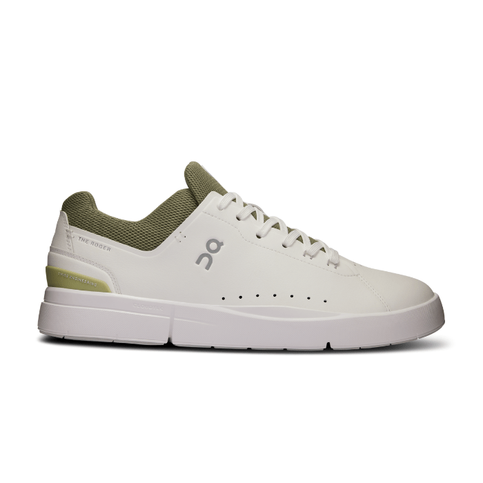 "On Running Roger Advantage White Olive sneakers by Hype Elixir – tennis-inspired shoes blending sleek white and olive tones for premium comfort, style, and everyday performance."