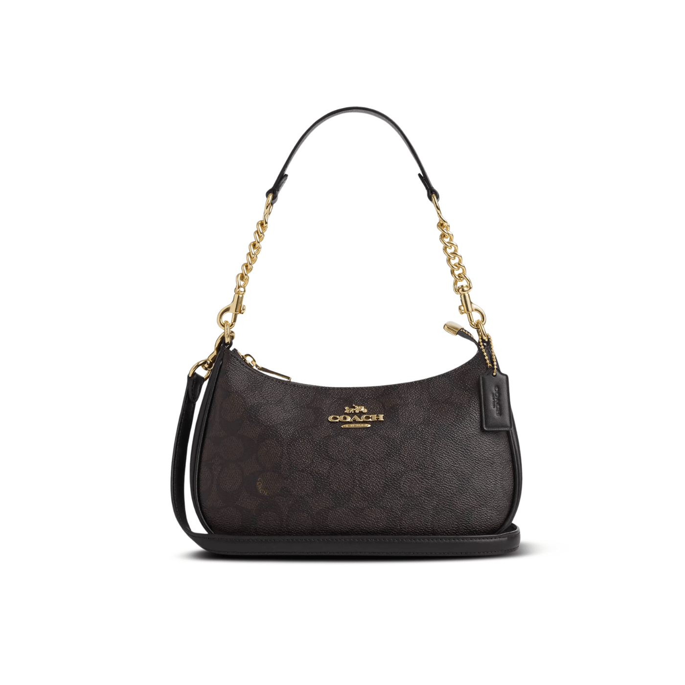 Coach Teri Shoulder Bag signature canvas/Gold/Walnut/Black