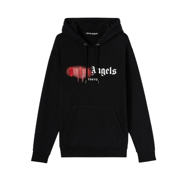 Palm Angels Tokyo Sprayed Logo Hoodie Black - HYPE ELIXIR one stop destination for authentic palm angels t-shirt