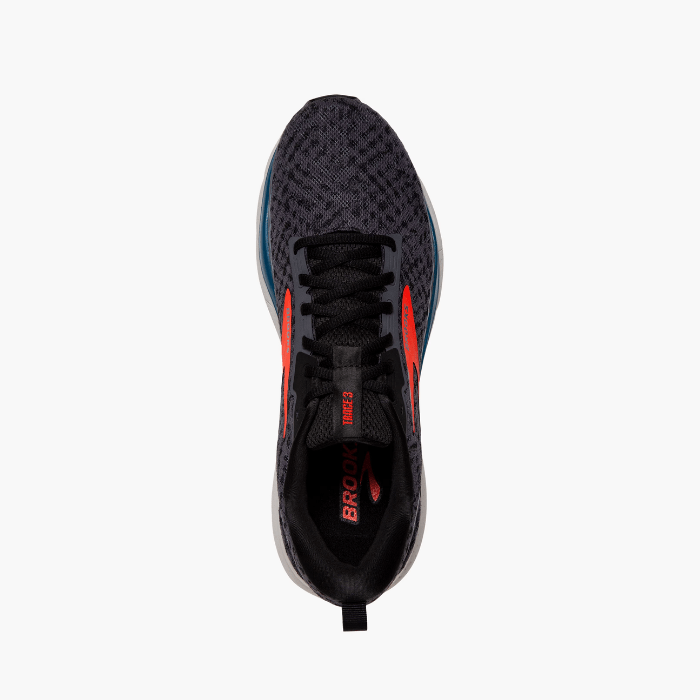 "Brooks Running Trace 3 Blackened Pearl/Red/Blue sneakers by Hype Elixir – lightweight, cushioned, and stylish running shoes offering comfort and support."