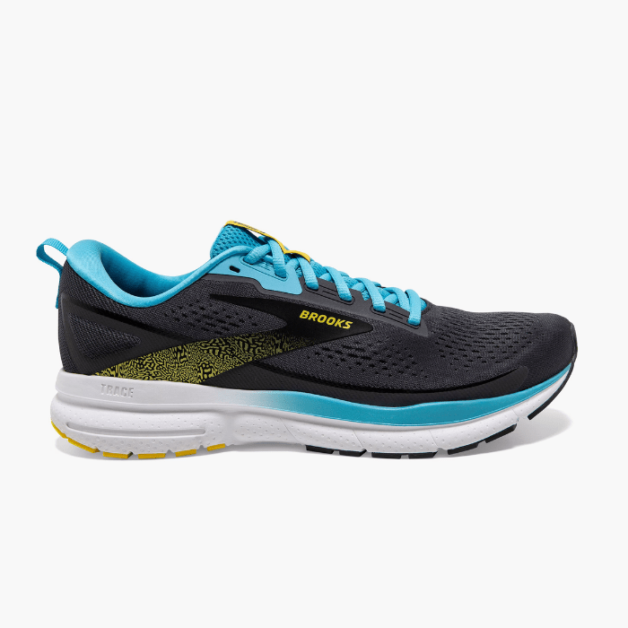 "Brooks Running Trace 3 Forged Iron/Blue/Yellow sneakers by Hype Elixir – lightweight, cushioned, and durable running shoes designed for comfort and performance."
