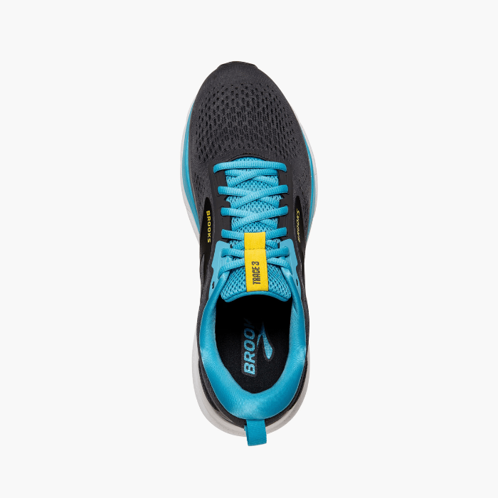 "Brooks Running Trace 3 Forged Iron/Blue/Yellow sneakers by Hype Elixir – lightweight, cushioned, and durable running shoes designed for comfort and performance."