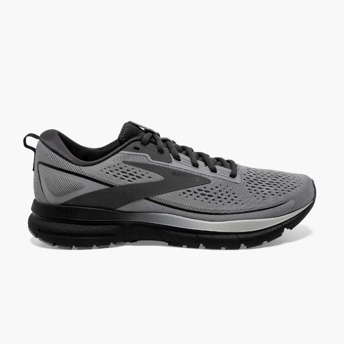 "Brooks Running Trace 3 Grey/Black/Ebony sneakers by Hype Elixir – lightweight, cushioned, and versatile running shoes for enhanced comfort and durability."
