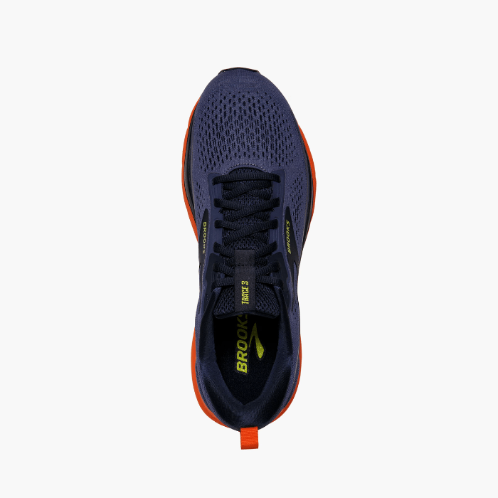 "Brooks Running Trace 3 Iris/Red Orange/Sulphur sneakers by Hype Elixir – lightweight, cushioned, and vibrant running shoes for optimal comfort and performance."