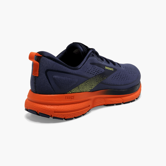 "Brooks Running Trace 3 Iris/Red Orange/Sulphur sneakers by Hype Elixir – lightweight, cushioned, and vibrant running shoes for optimal comfort and performance."