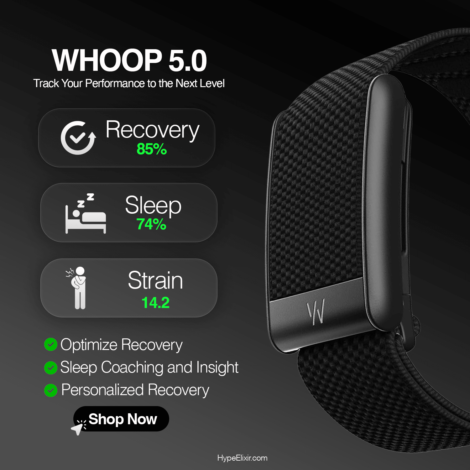 Whoop 5.0 Superknit Obsidian Band (12 Month Peak Subscription Included)