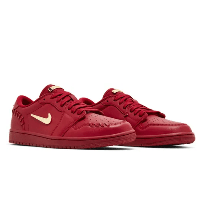 Women’s Jordan 1 Low Method of Make in Gym Red and Metallic Gold – premium build, iconic look, everyday comfort. Shop on hypeelixir.com