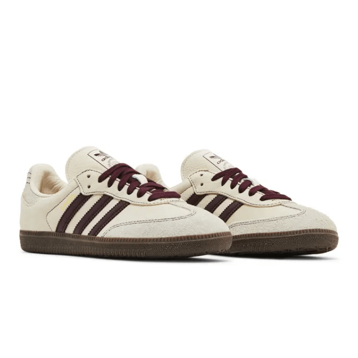 Adidas Samba OG Wonder White Maroon (Women's) blends heritage design with comfort for a sleek look. Shop now at hypeelixir.com