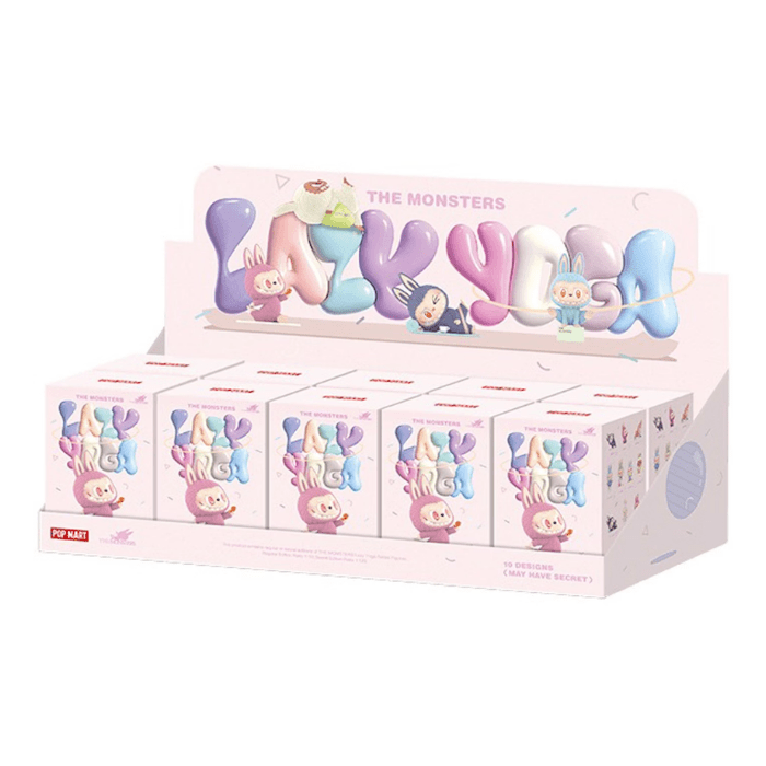 Pop Mart Labubu The Monsters Lazy Yoga Series sealed case with 10 blind boxes—adorable collectible figures in relaxing poses. Shop on HypeElixir.com.