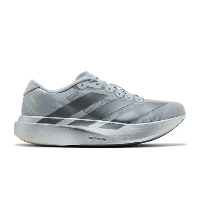 Adidas Adizero Evo SL in Silver Metallic offers ultra-light comfort and speed for runners. Shop on HypeElixir.com.