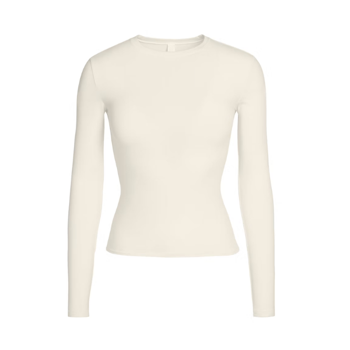 Skims Cotton Jersey Long Sleeve T-Shirt Bone