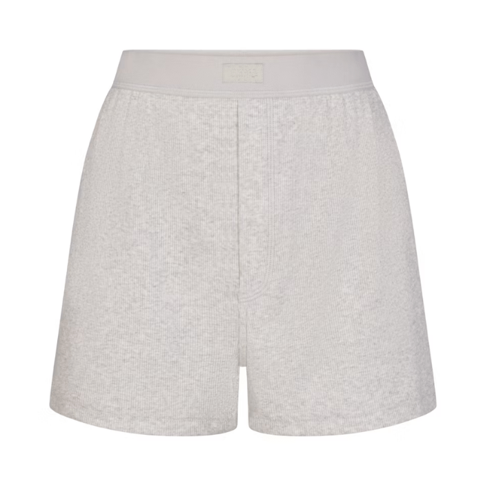 Skims Cotton Rib Loose Boxer Light Heather Grey