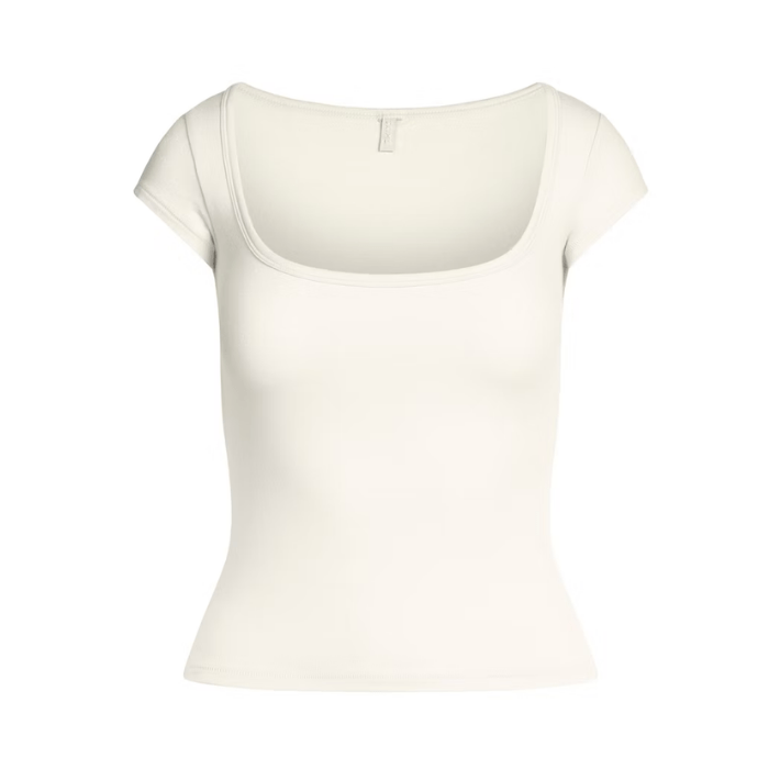 Skims Cotton Jersey Scoop Neck T-Shirt Marble
