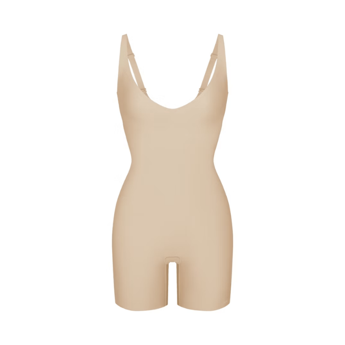 Skims Body Core Sculpt Plunge Mid Thigh Bodysuit Sand